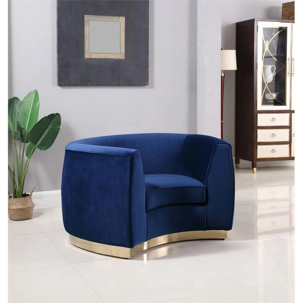 Navy and Gold Velvet Accent Chair and Chaise 2-Piece Set I2915