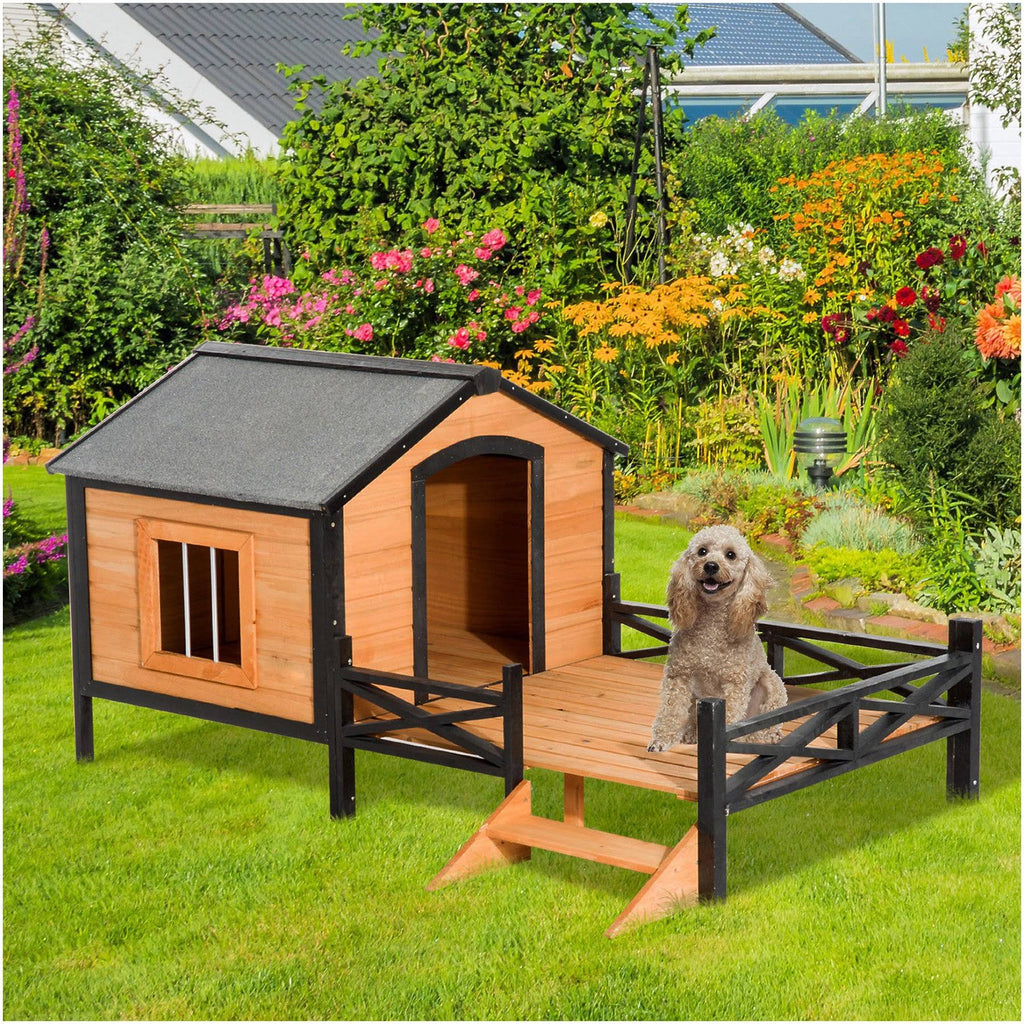 Covered Elevated Dog House with Porch X566924
