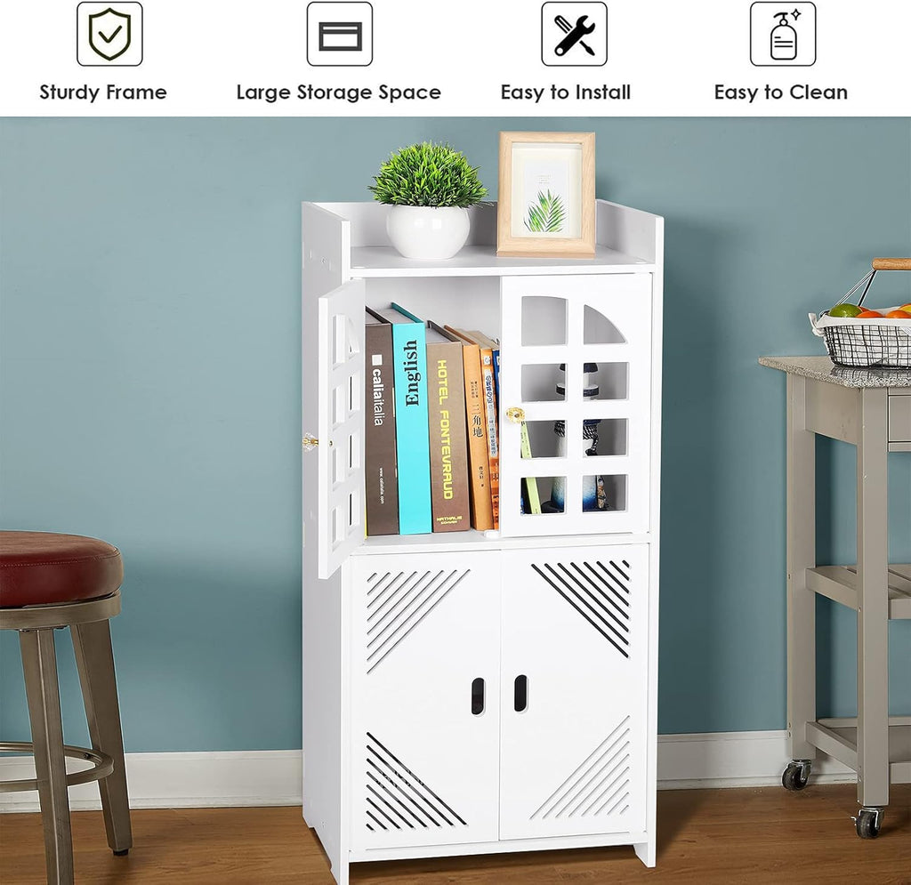 White PVC Double Door Floor Standing Storage Cabinet F196002