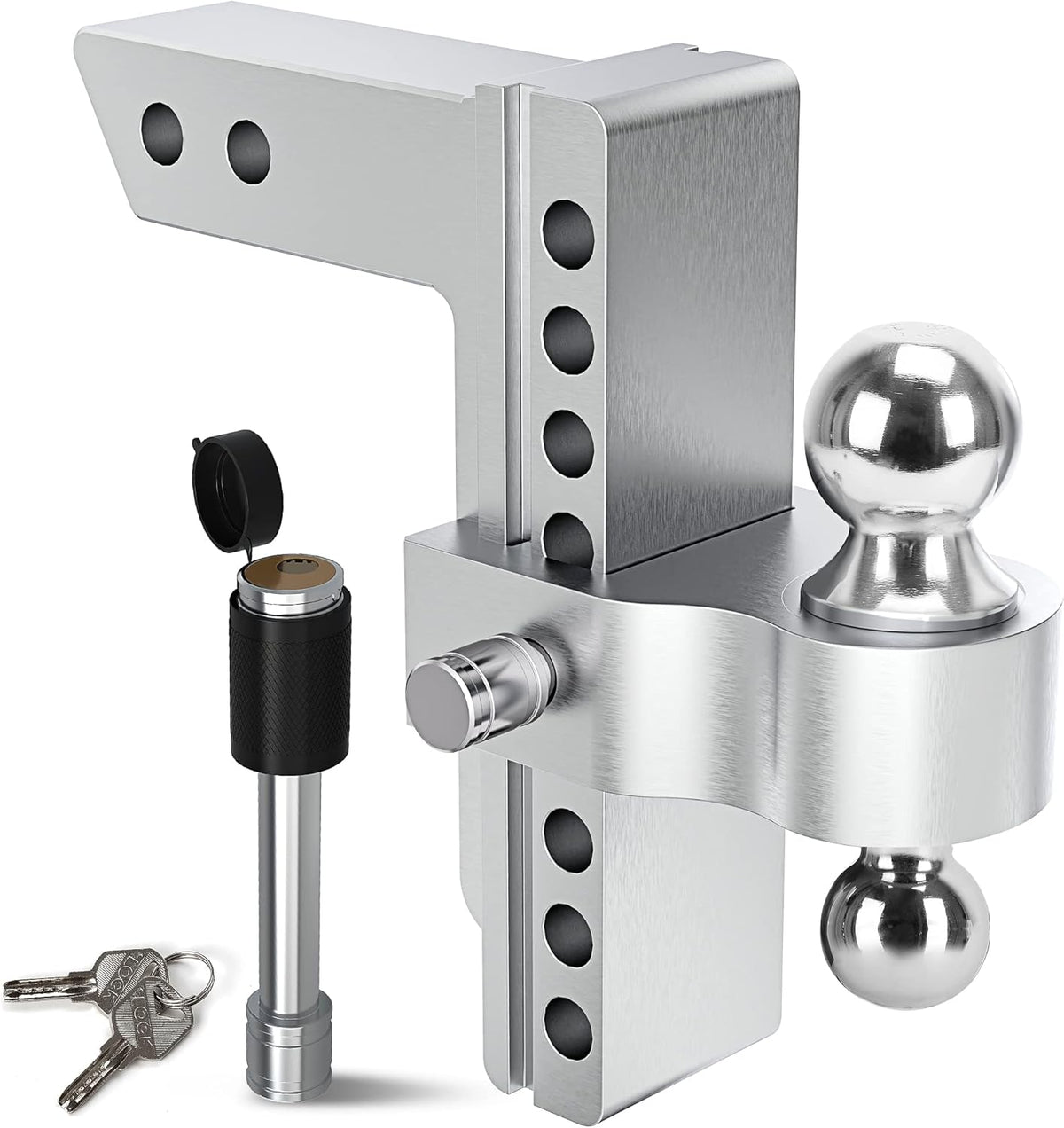 Adjustable Trailer Hitch Ball Mount, 2.5-Inch Receiver, 8-Inch Drop, Forged Aluminum Shank, 2-Inch and 2-5/16-Inch Combo Stainless Steel Tow Balls with Double Pin Key Locks E329307