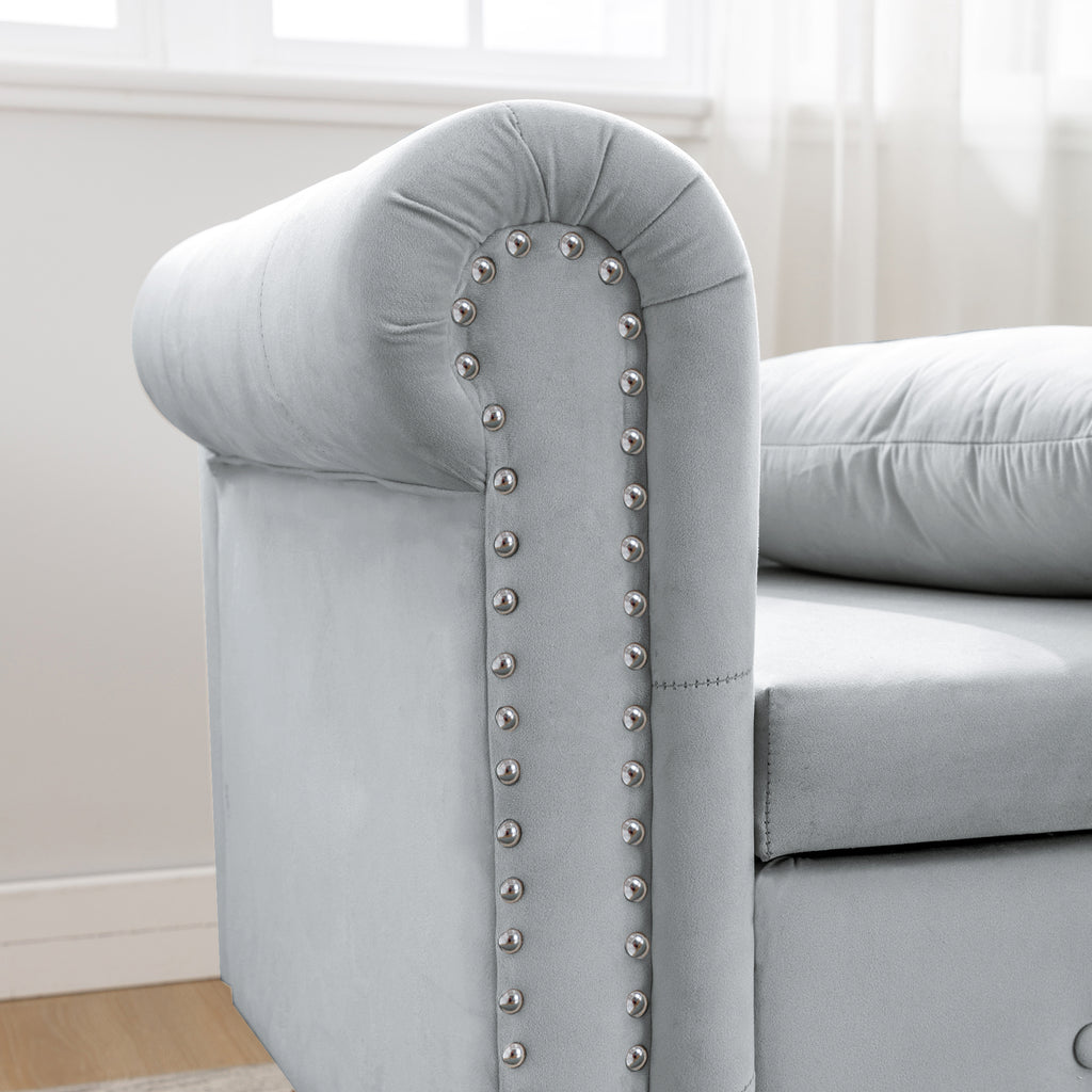 Grey Velvet Chaise Lounge with Storage & Pillow R129