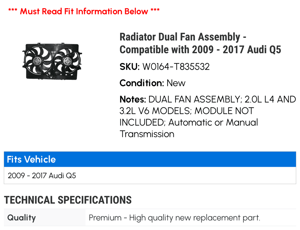 Radiator Dual Fan Assembly U222269
