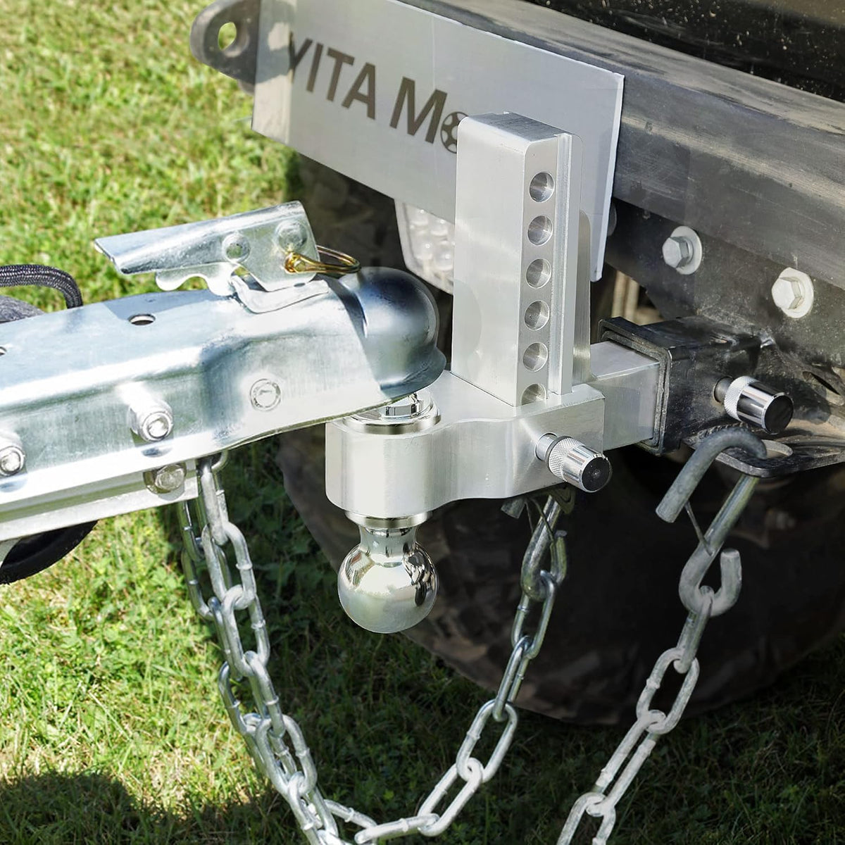 Adjustable Trailer Hitch Ball Mount, 2.5-Inch Receiver, 8-Inch Drop, Forged Aluminum Shank, 2-Inch and 2-5/16-Inch Combo Stainless Steel Tow Balls with Double Pin Key Locks E329307