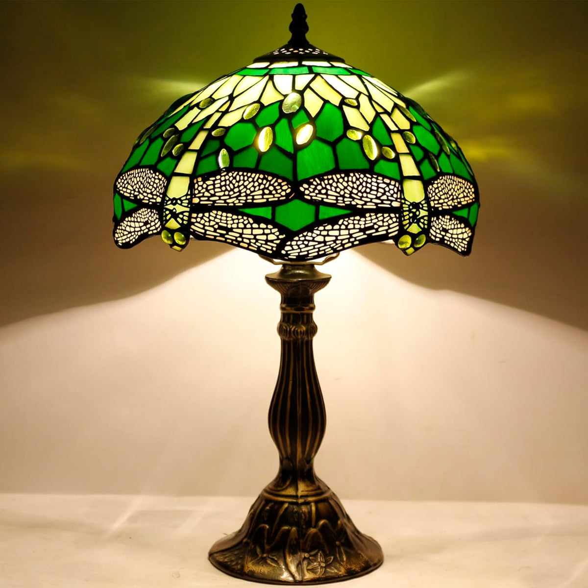Tiffany Lamp Green Stained Glass Table Lamp 12X12X18 Inches B8977
