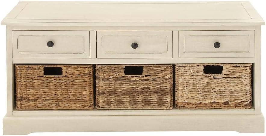 Aqua Wood Cabinet with Natural Wicker Storage Basket Drawers Z862