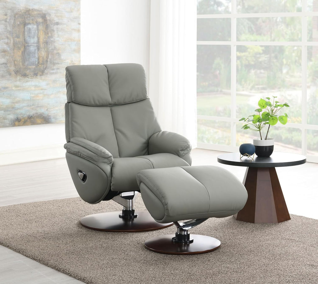 Gray Leather Swivel Chair with Ottoman R324523