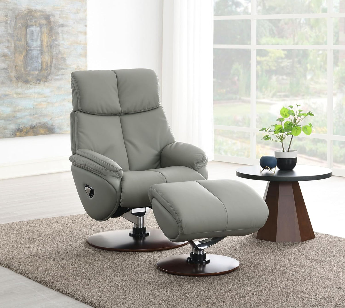 Gray Leather Swivel Chair with Ottoman R324523
