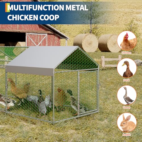 Large Metal Chicken Coop, 120" x 40" x 40" with Cover, 3 Lockable Doors R472341