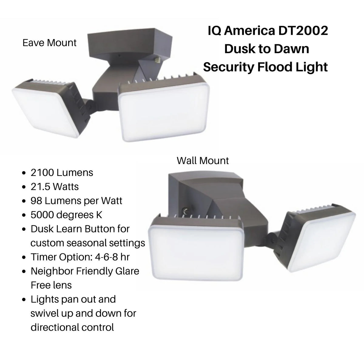 Dusk-to-Dawn Security Flood Light with Timer, 2100 Lumen LED, Wall Mount Q6937