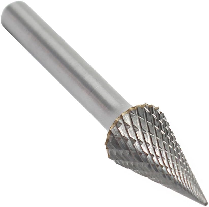 Tungsten Carbide Double Cut Rotary Burrs Pointed Cone Shape, 1/2'' Cutter Dia, 1'' Cutter Length, 1/4'' Shank, Pack of 2 T5935