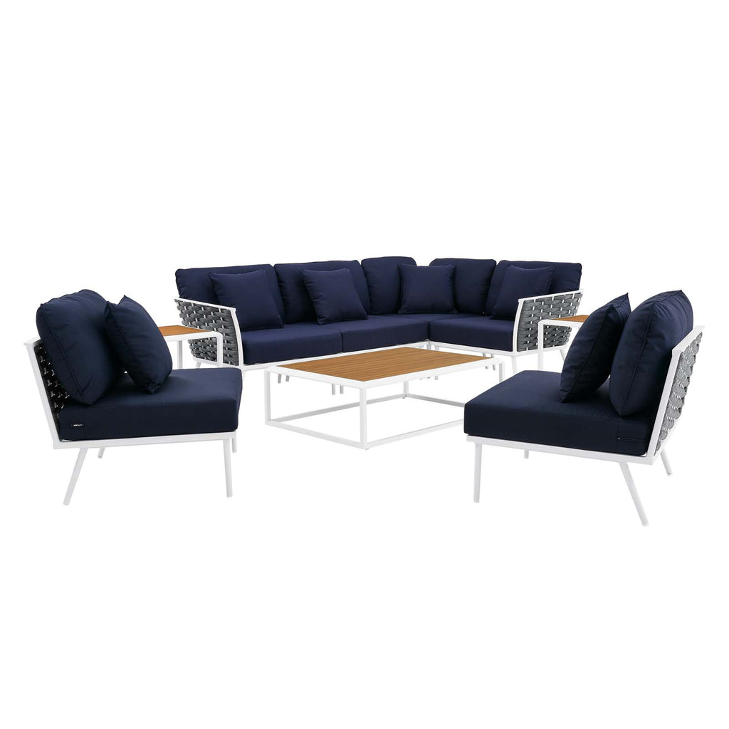 White Navy 9 Piece Aluminum Outdoor Sectional Sofa Set X231369