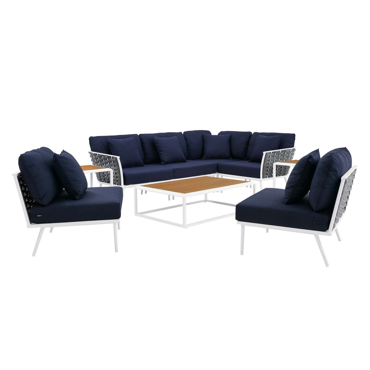 White Navy 9 Piece Aluminum Outdoor Sectional Sofa Set X231369