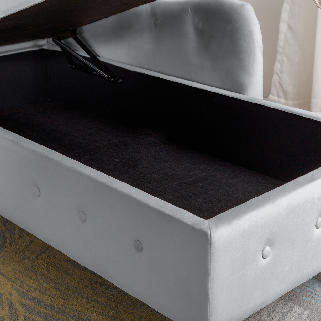 Grey Velvet Chaise Lounge with Storage & Pillow R129