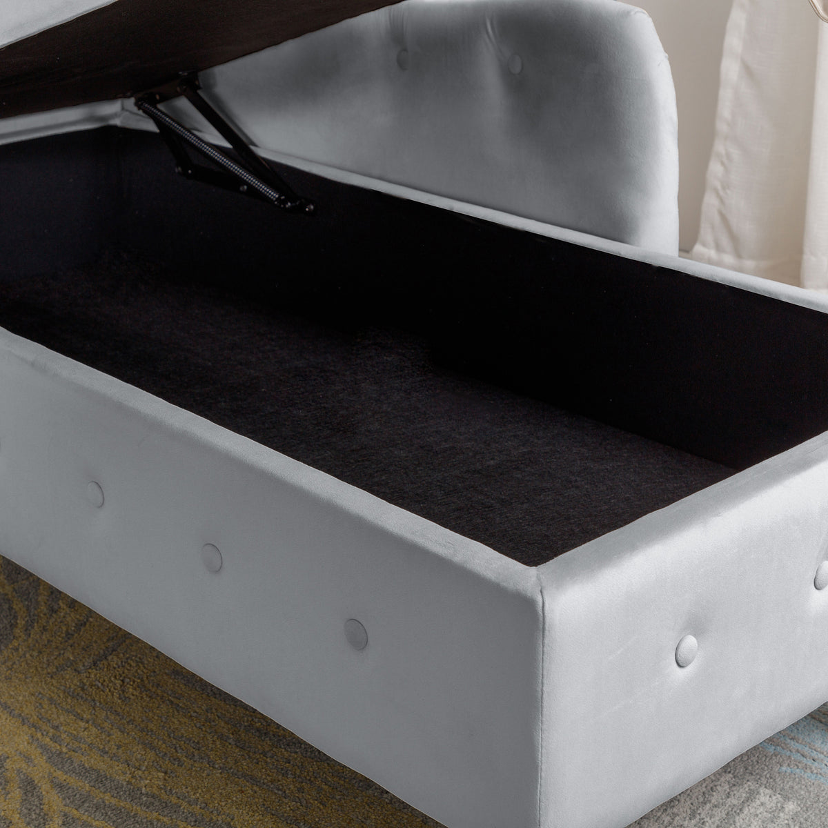 Grey Velvet Chaise Lounge with Storage & Pillow R129