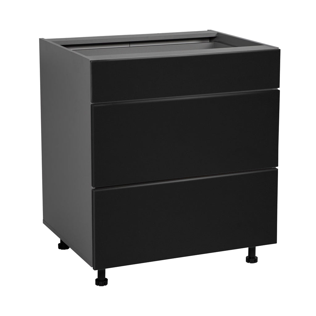Black Matte Double Door Three Drawer Base Cabinet R985