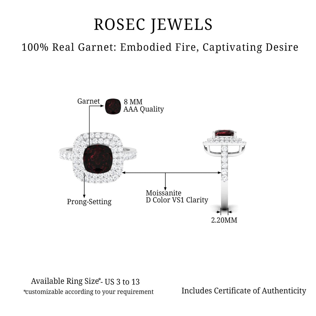 4 CT Garnet Engagement Ring with Double Halo Moissanite, 925 Sterling Silver O589114