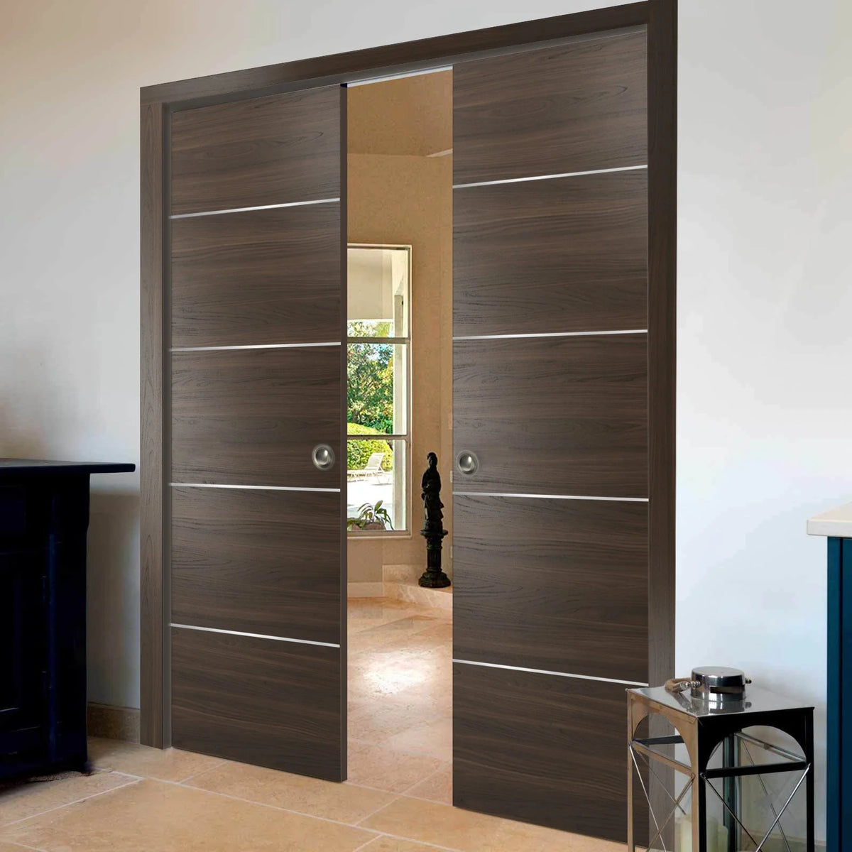 Sliding Brown Doors 48 x 80 with Strips X315445