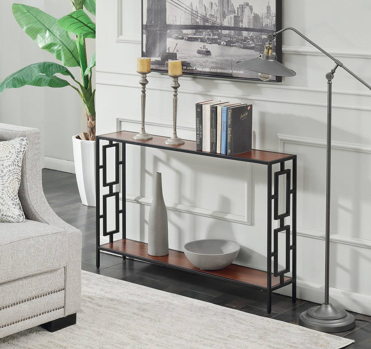 Metal Console Table, Cherry/Black G423