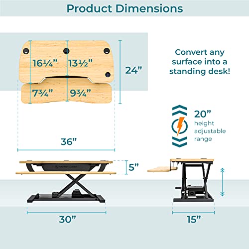 Electric Standing Desk Converter, 36 Inch, Maple L354