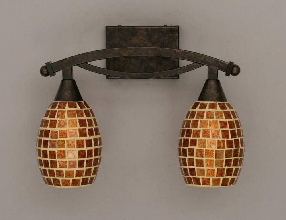 Two Light Bath Bar Bronze Finish with Copper Mosaic Glass J409818