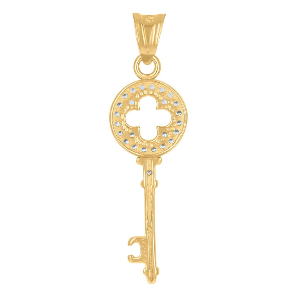 Two Tone Gold CZ Key Charm Pendant Necklace C7697