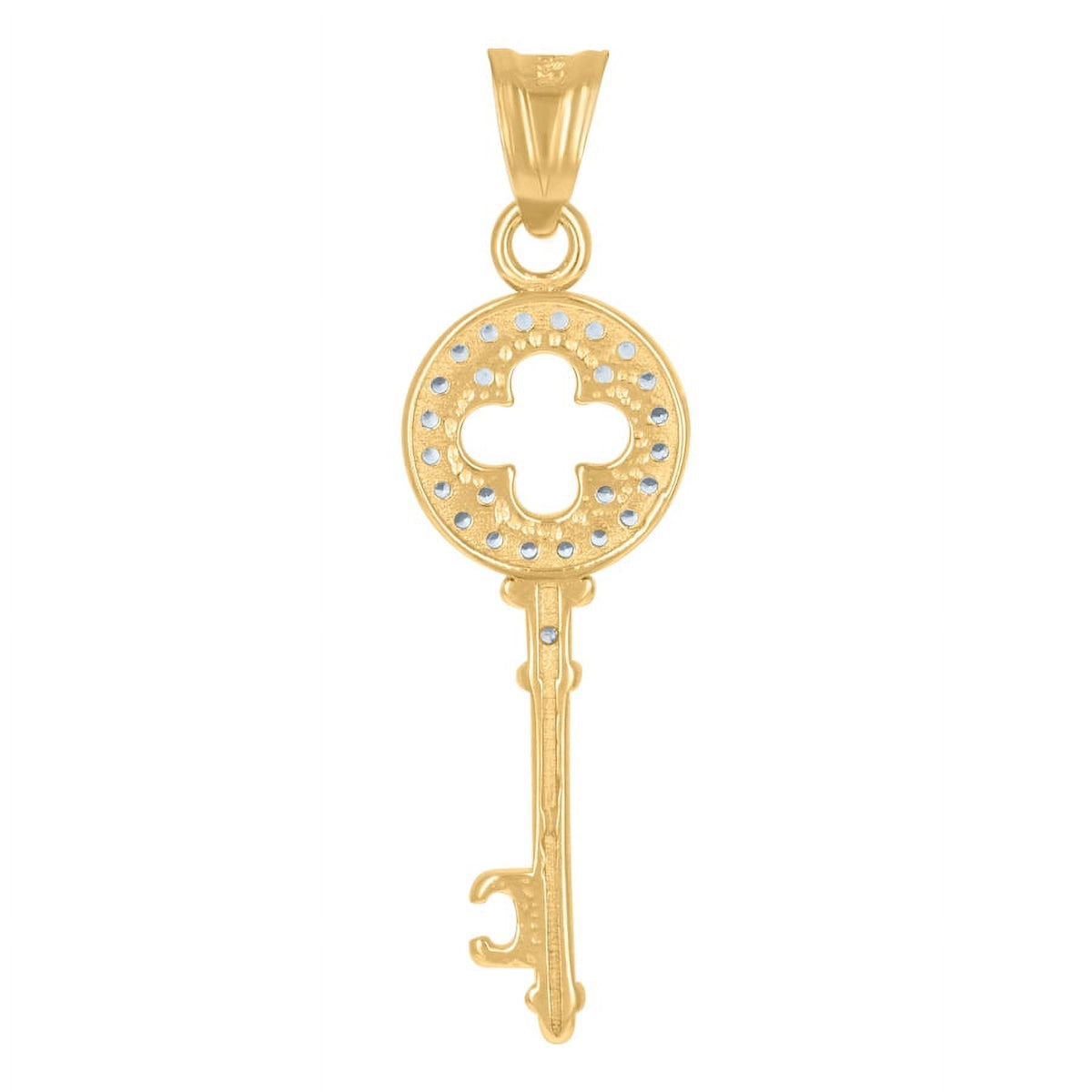 Two Tone Gold CZ Key Charm Pendant Necklace C7697