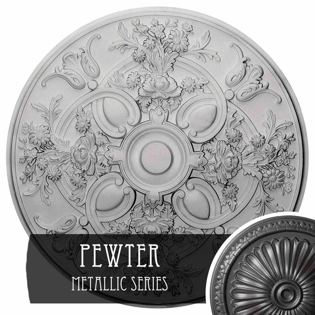 31 1/4x22OD x 2 1/4x22P Hand-Painted Pewter Ceiling Medallion J204464