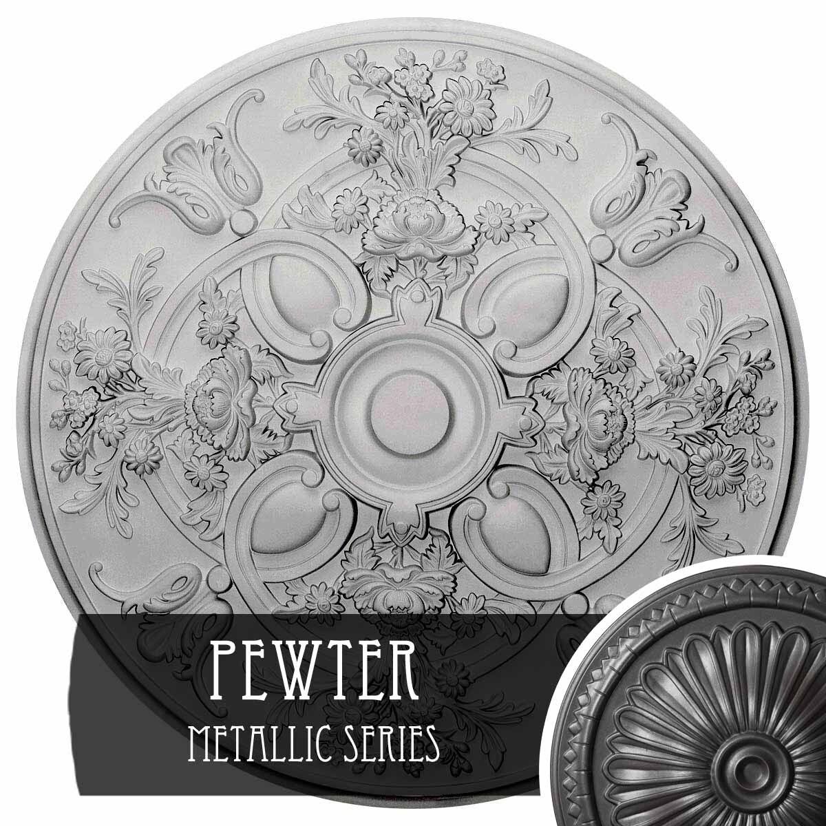 31 1/4x22OD x 2 1/4x22P Hand-Painted Pewter Ceiling Medallion J204464