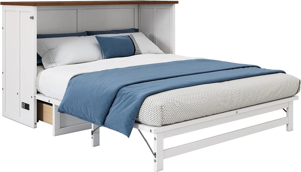 Queen Size Wood Murphy Bed Chest with Storage Drawer Y727825