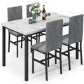 Dining Table Set for 4 with Faux Marble Tabletop and 4 PU Leather Chairs X936664