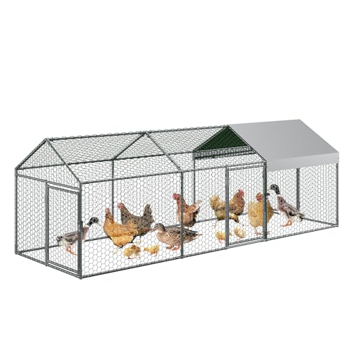Large Metal Chicken Coop, 120" x 40" x 40" with Cover, 3 Lockable Doors R472341