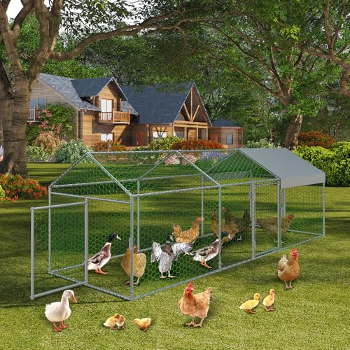 Large Metal Chicken Coop, 120" x 40" x 40" with Cover, 3 Lockable Doors R472341