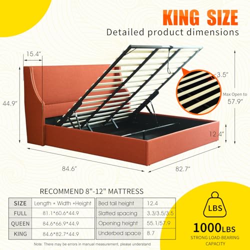 King Size Hydraulic Lift Bed with Gold Line Accents E6489