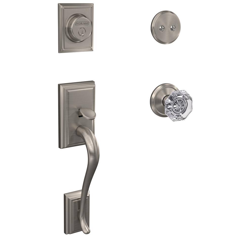 Satin Nickel Dummy Door Handleset with Glass Door Knob and Trim L4652