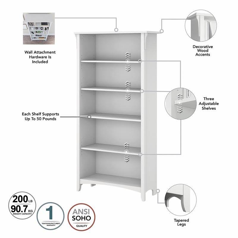 Pure White and Shiplap Gray 5 Shelf Bookcase Set of 2 H876