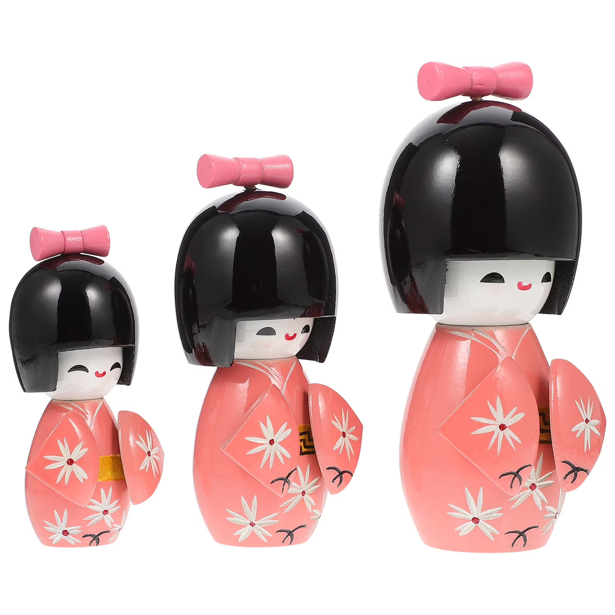 3 Pcs Wooden Japanese Kimono Doll Figurine T606551