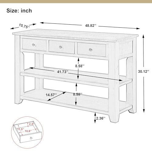 Brown Wood Entryway Console Table with Drawers and Storage Shelves C923559