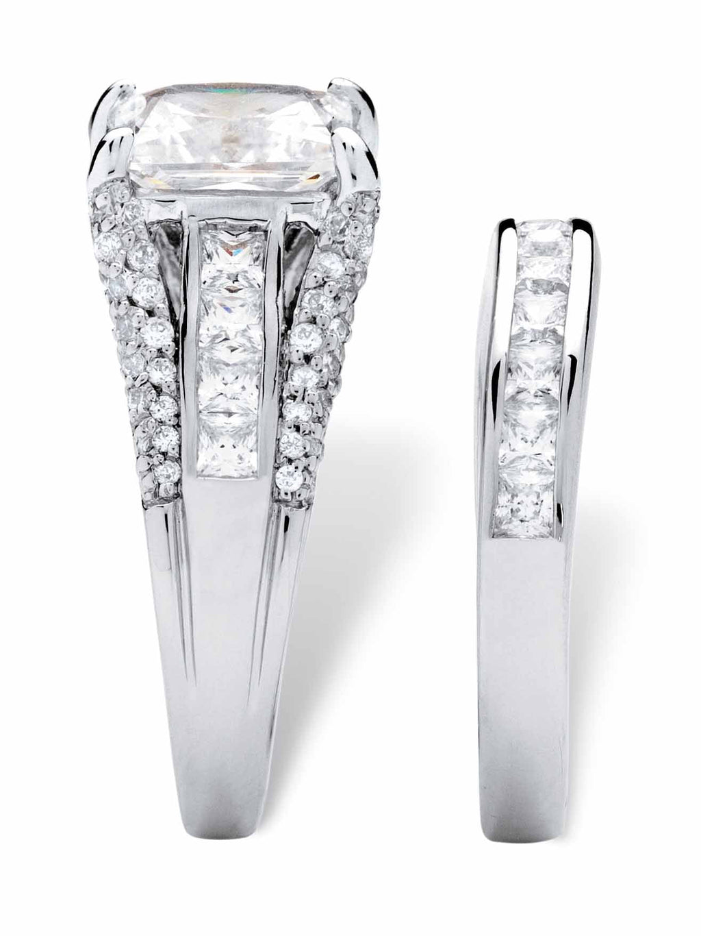 Platinum-plated Sterling Silver 2-Piece Bridal Ring Set with Cubic Zirconia S1121