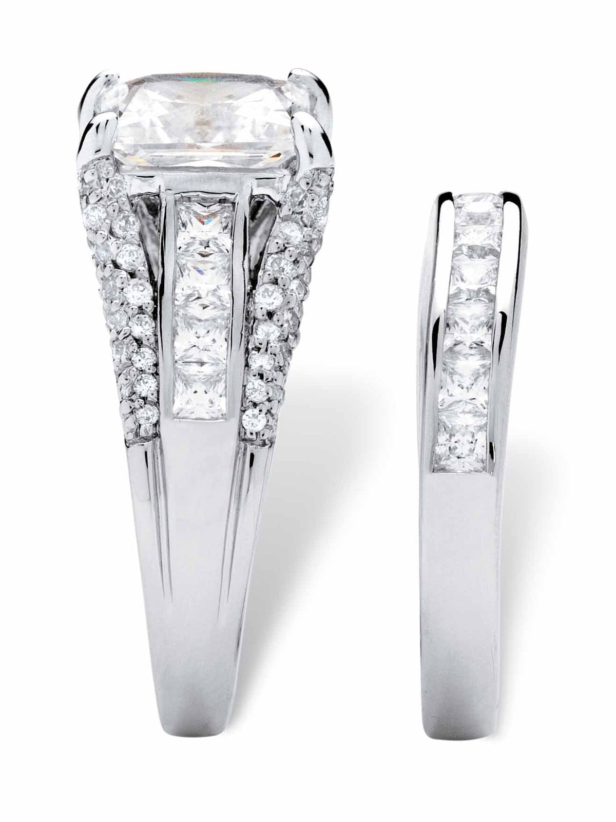 Platinum-plated Sterling Silver 2-Piece Bridal Ring Set with Cubic Zirconia S1121