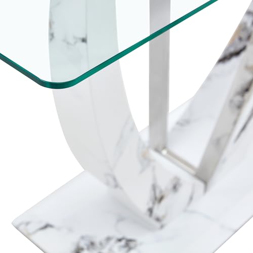 Glass Console Table, 50 inch Clear Glass Narrow Sofa Table with Wood Grain Base and Metal Frame Y6885