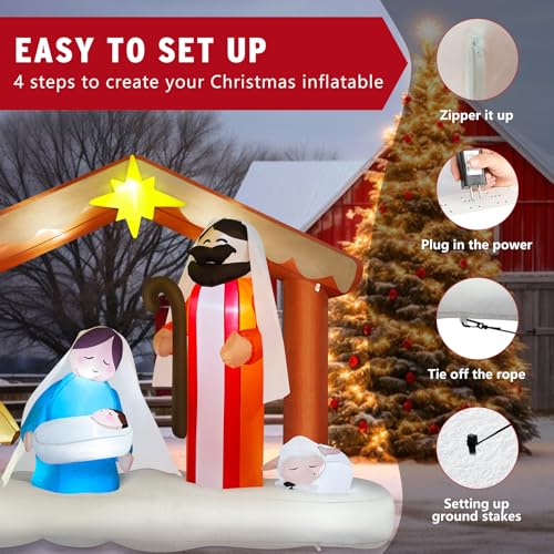 14FT Giant Christmas Inflatables Santa Claus with Wreath Built-in LED Lights I83676