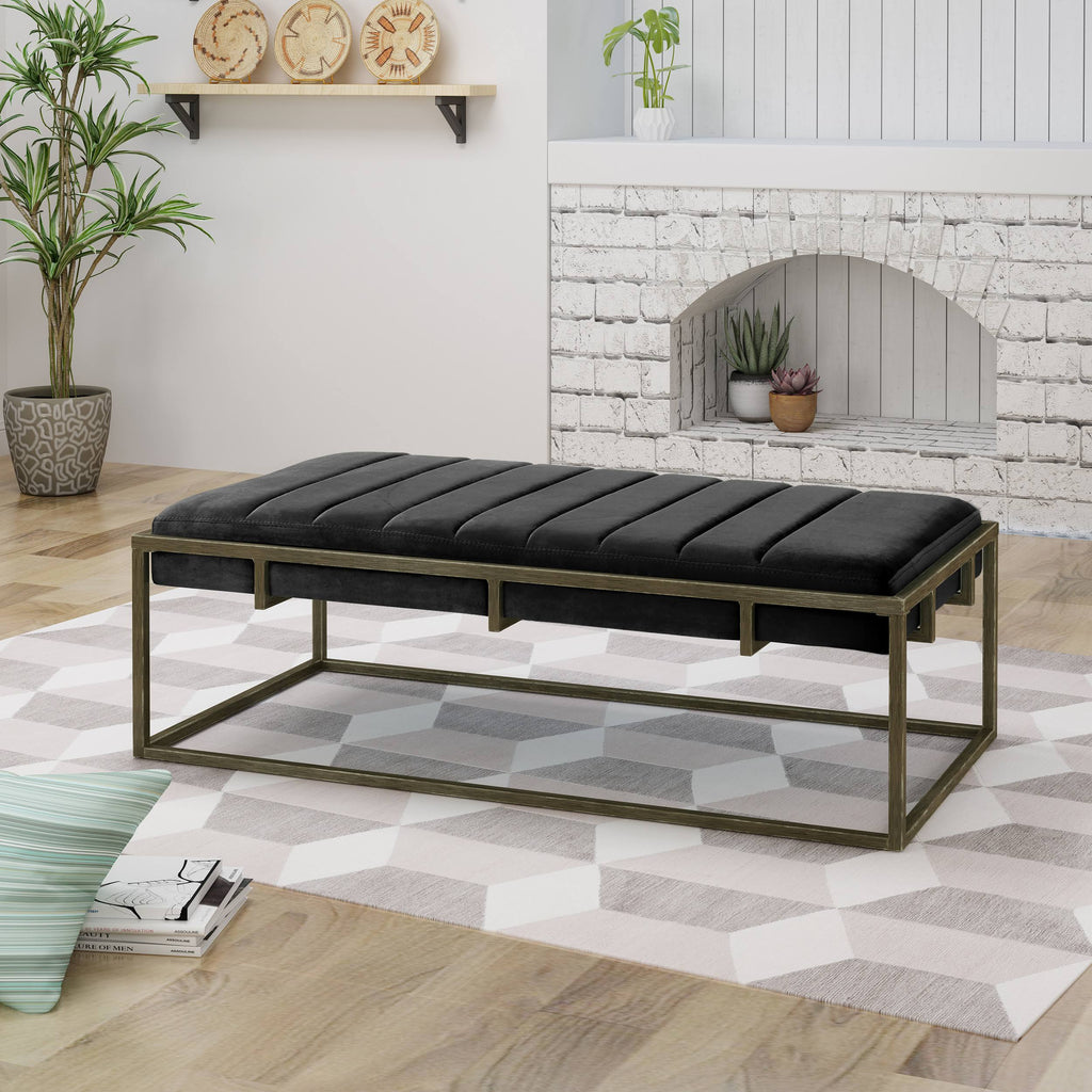 Navy Blue Velvet Ottoman Bench G677