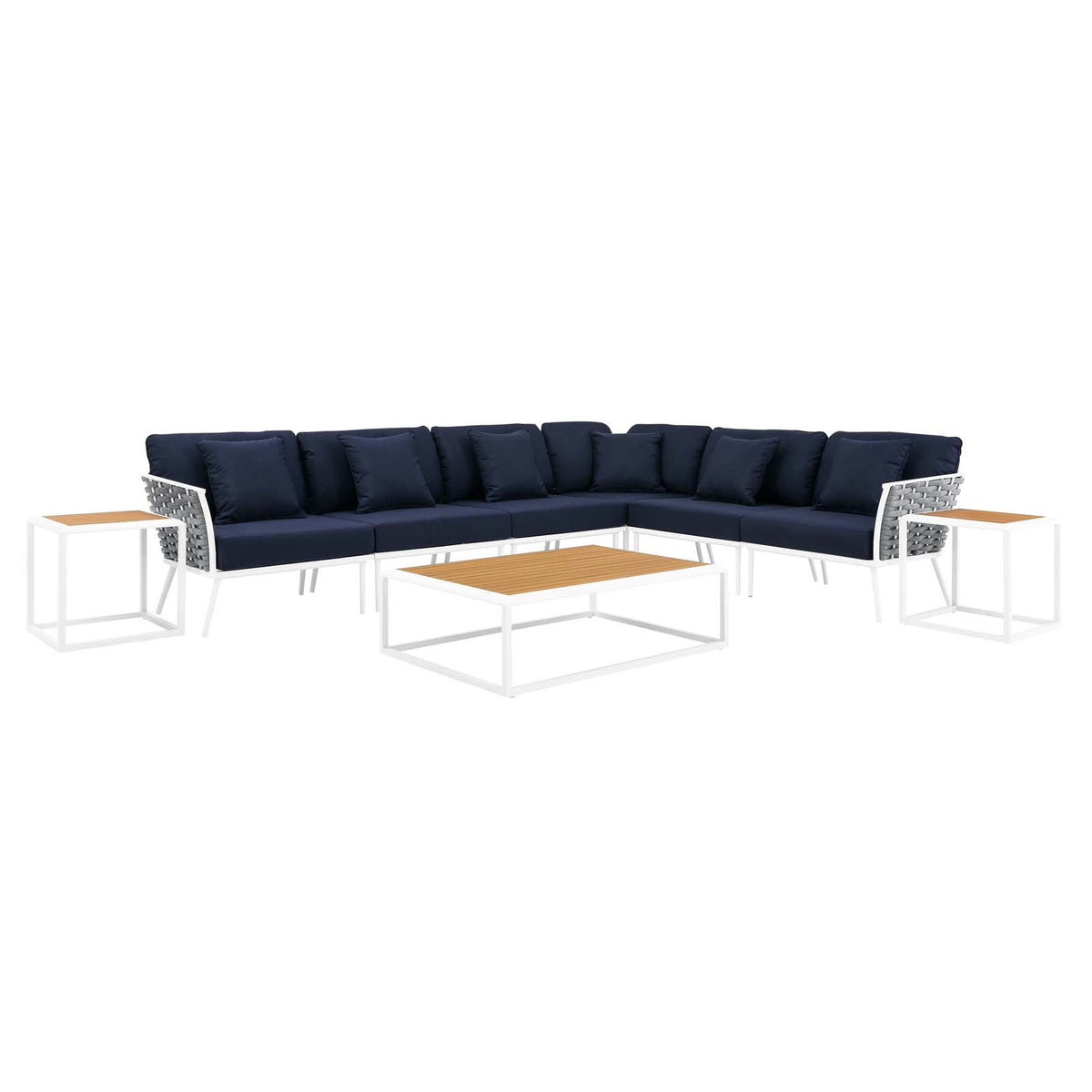 White Navy 9 Piece Aluminum Outdoor Sectional Sofa Set X231369