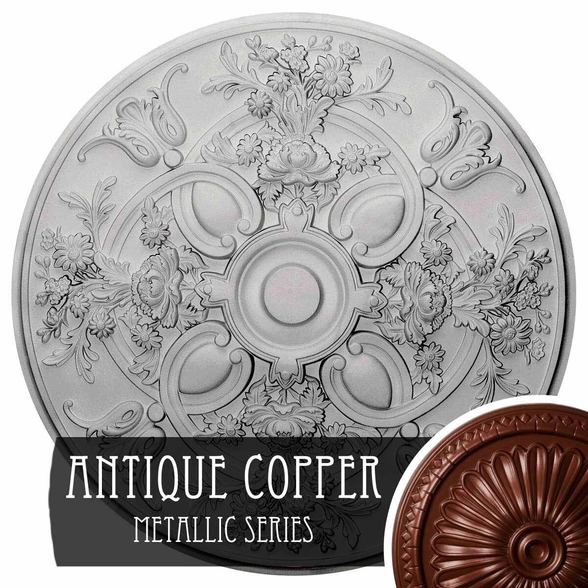 31 1/4x22OD x 2 1/4x22P Hand-Painted Pewter Ceiling Medallion J204464