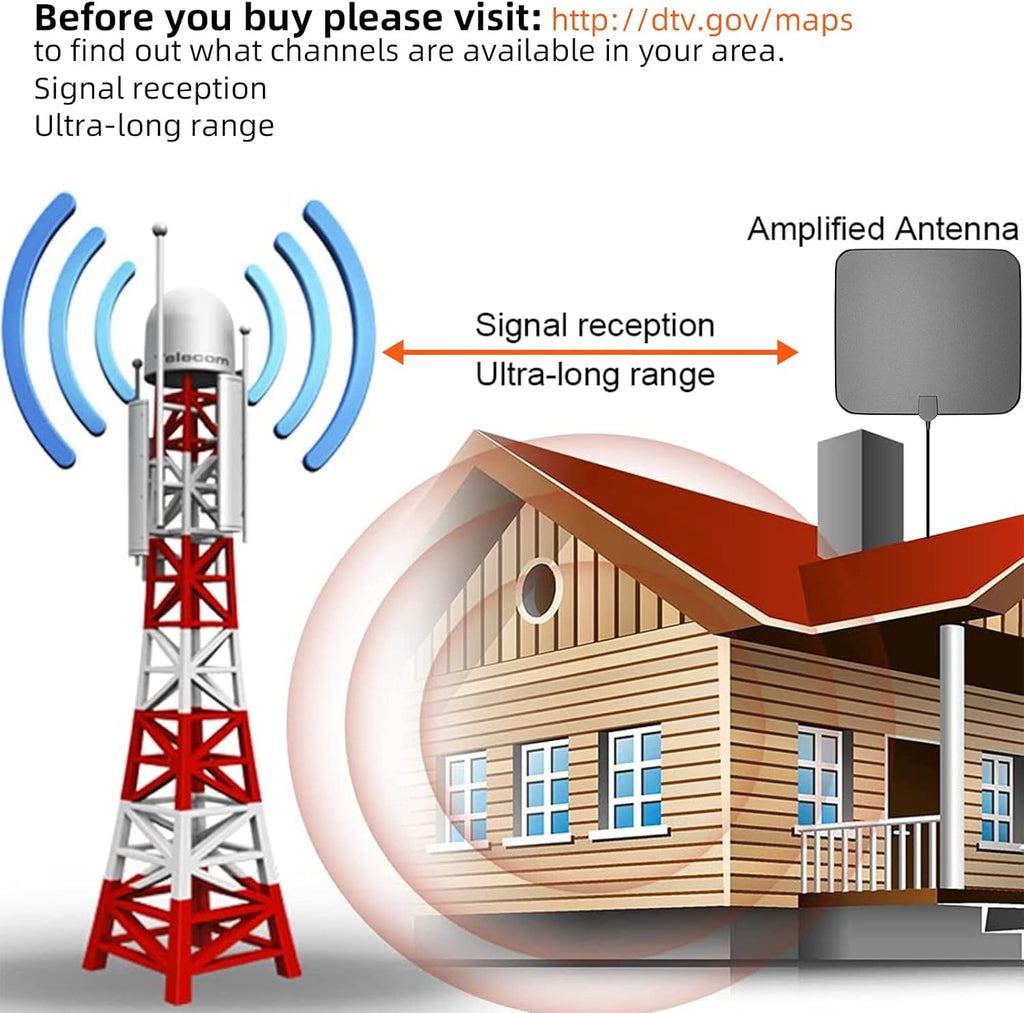 Indoor Outdoor 4K 1080P HDTV Antenna with Amplifier Signal Booster and 33ft Coaxial Cable B47979