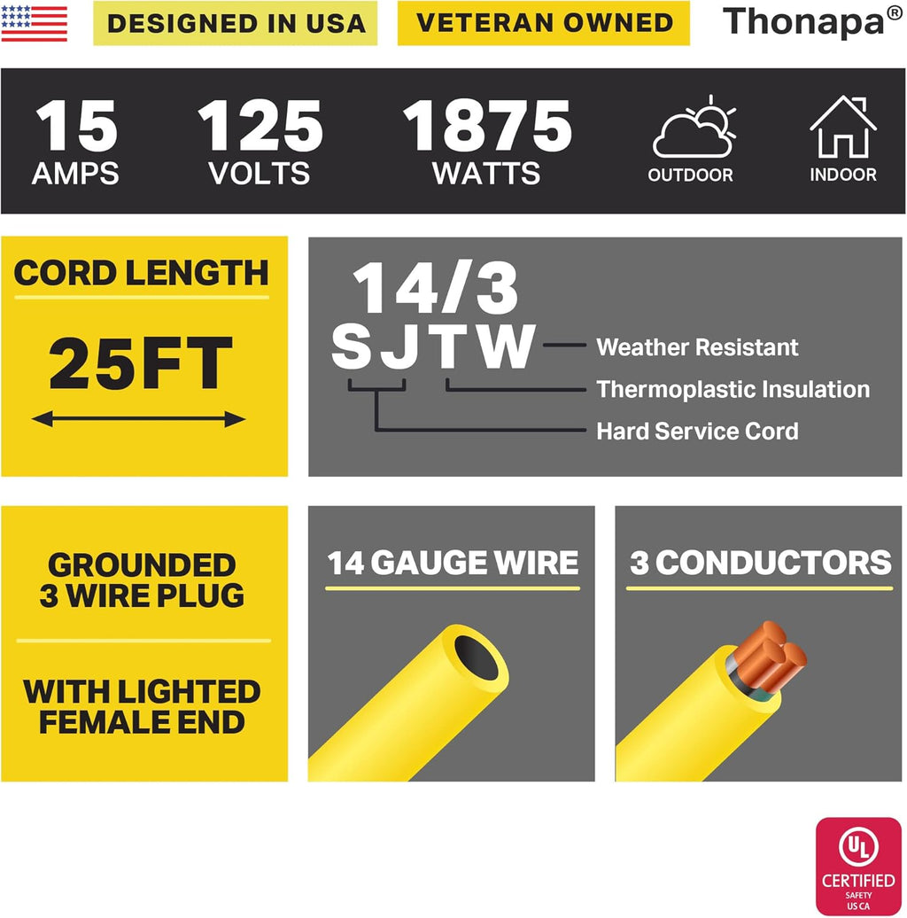 Yellow 25 Ft Heavy Duty Outdoor Extension Cord X324534