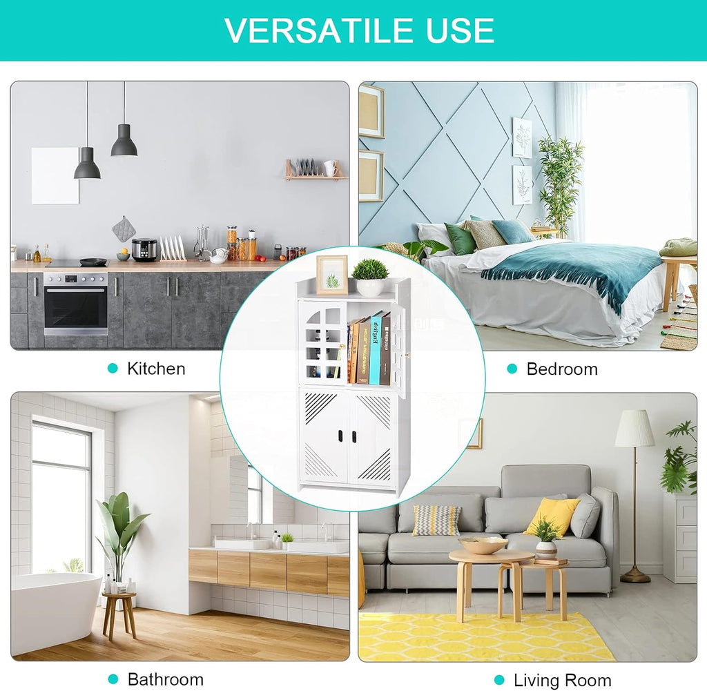 White PVC Double Door Floor Standing Storage Cabinet F196002