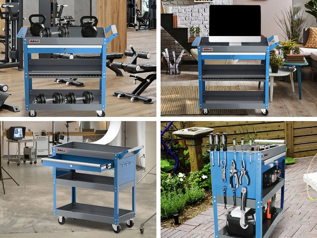 Tool Trolley with Hook, Non-slip Pearl Set, Ergonomic Handles, Rubber Brake Wheels H796