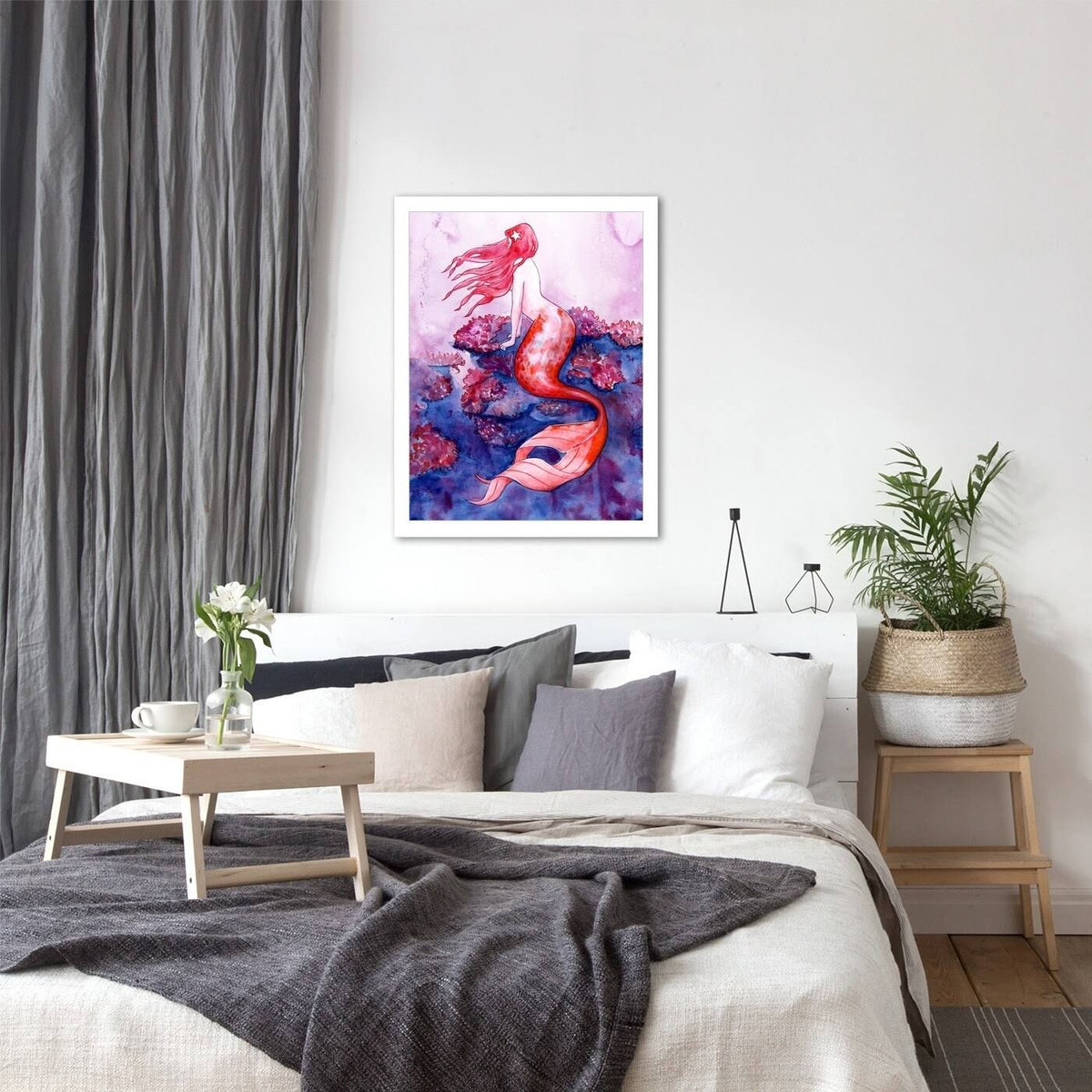 Red Coral Mermaid Black Frame 11x22x14x22 Y391237
