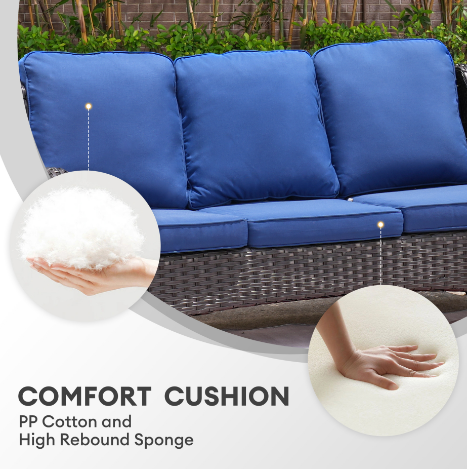 Navy Blue 6 Piece Outdoor Patio Sectional Sofa Set with Fire Pit Table N7790